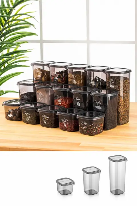 15-Piece Square Storage Container Set, 5×(0.55/1.2/1.75 L)