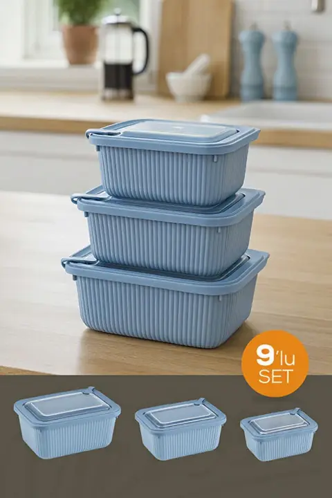 9-Piece Microwave & Freezer Safe Rectangular Storage Set, 3×(600/1050/1750 ml)