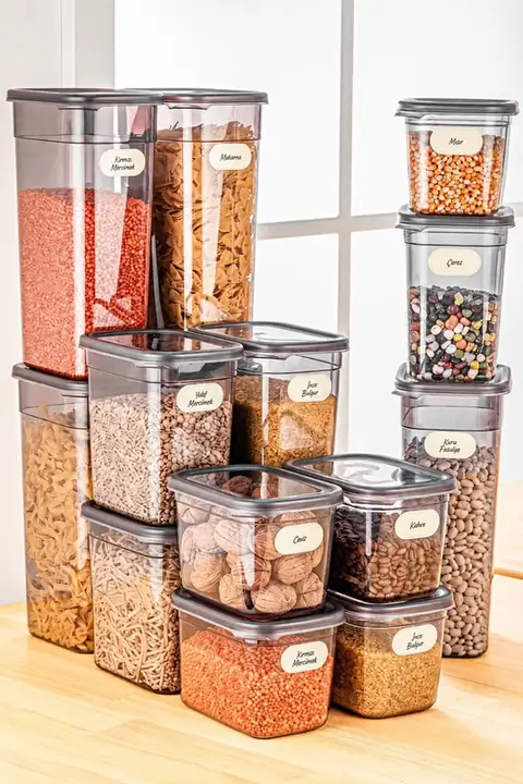 15-Piece Rectangular Storage Container Set with Labels, 5×(1.3/2/3.2 L)