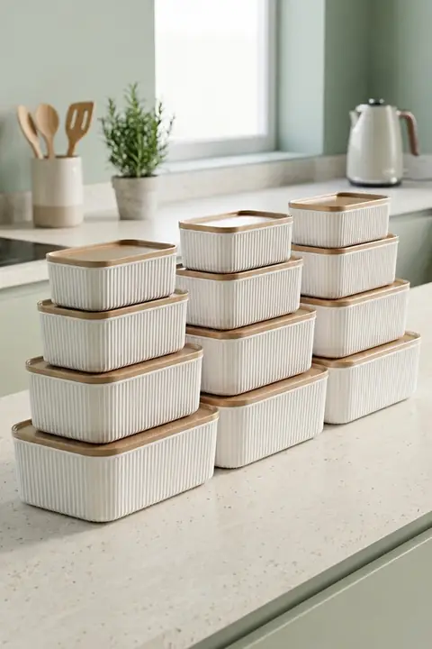 12-Piece Ribbed Rectangular Storage Set, 2.5/1.5/0.8/0.45 L, Microwave & Freezer Safe