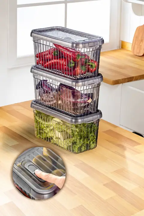 3-Piece Locking-Lid Storage Container Set, 4 L