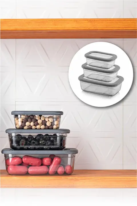 3-Piece Shallow Rectangular Storage Set, 1200/670/400 ml