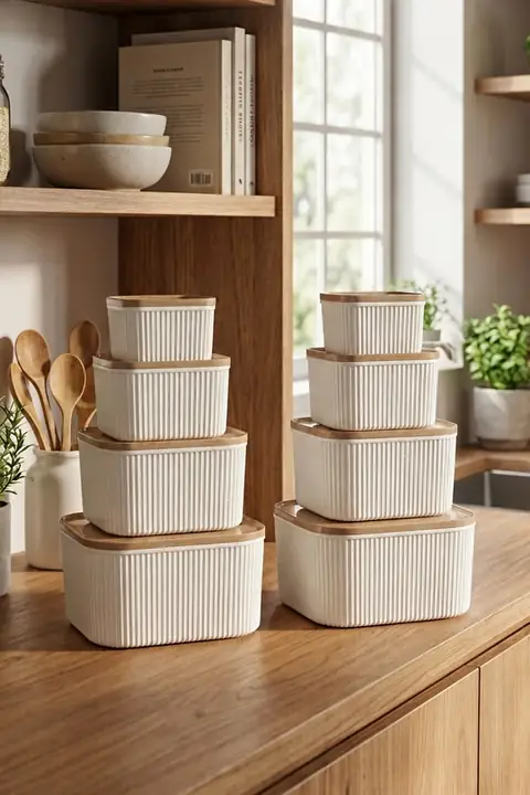 8-Piece Ribbed Square Storage Container Set, Microwave & Freezer Safe