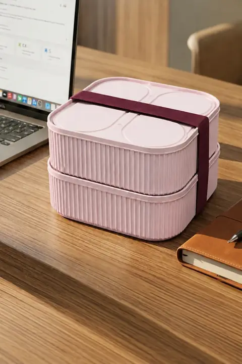 2-Piece Stackable Lunch Container Set with Elastic Band, 2400 ml
