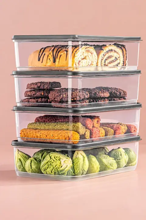 4-Piece Fridge Organizer & Freezer Storage Set, 1.75 L, Microwave Safe