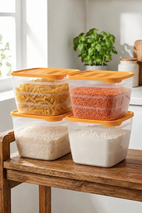 4-Piece Square Storage Container Set, 4 L – Kitchen & Fridge Organizer
