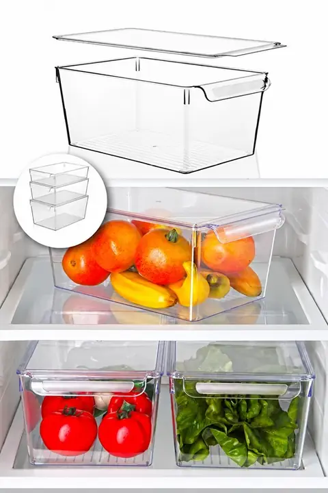 3-Pack Lidded Fridge Organizer, Large