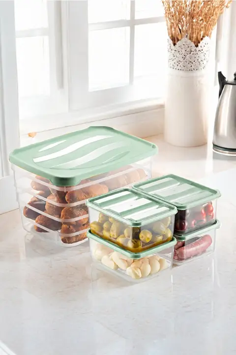 5-Piece Fridge Organizer Set, Freezer & Microwave Safe, 1×5 L + 4×775 ml