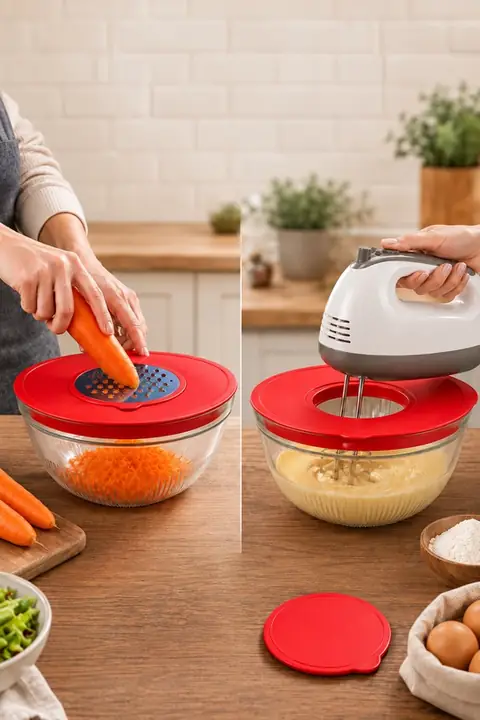 Glass Mixing Bowl with Lid & Grater, 5 L
