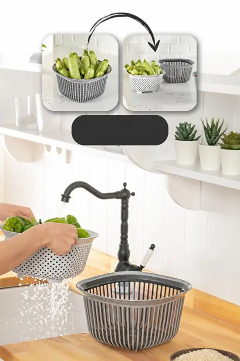 Square Bowl with Separate Colander, 4 L