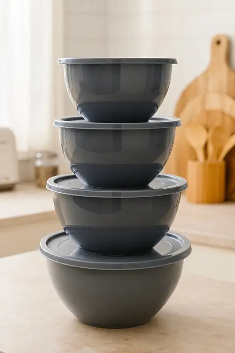 4-Piece Round Bowl Set with Lids, 1/1.5/2.3/3.3 L