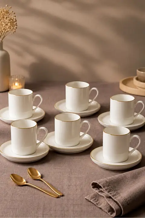 12-Piece Gilded Porcelain Coffee Cup Set for 6