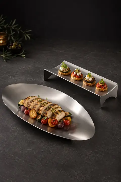 2-Piece Stainless Steel Oval Serving Plate Set