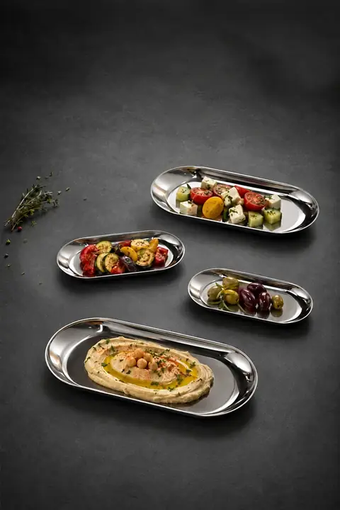 4-Piece Stainless Steel Serving Plate Set