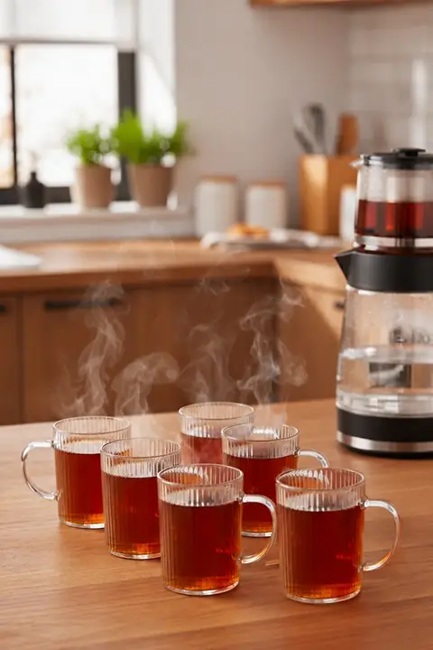 6-Piece Striped Glass Tea Cup Set with Handles, 200 ml