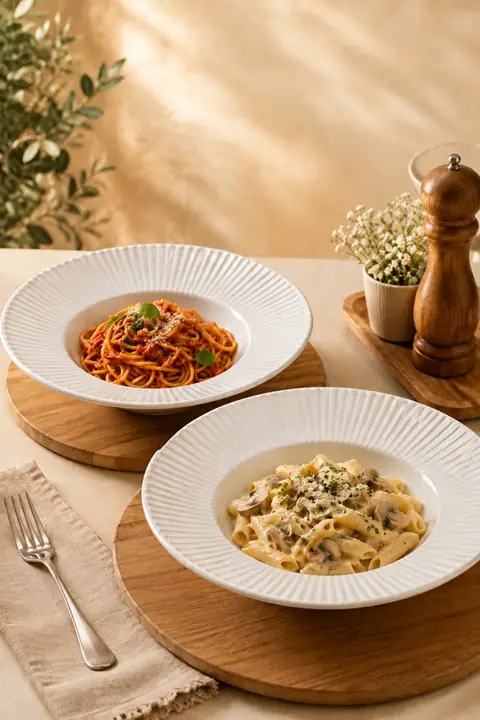 2-Piece Striped Porcelain Pasta & Salad Bowl, 27 cm