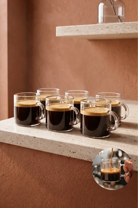 6-Piece Glass Espresso Cup Set with Handles, 95 ml
