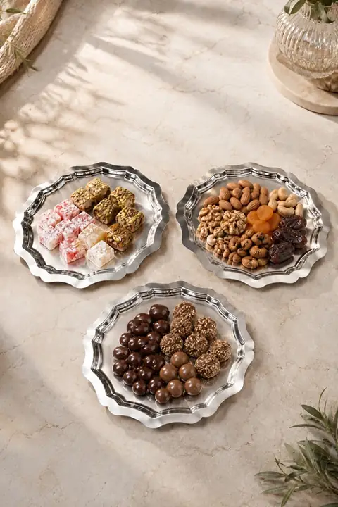 3-Piece Metal Serving Plate Set, 24 cm, Floral