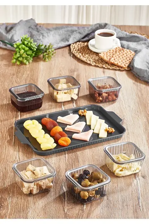 Acrylic Breakfast Server with Lid, 6 Square Compartments