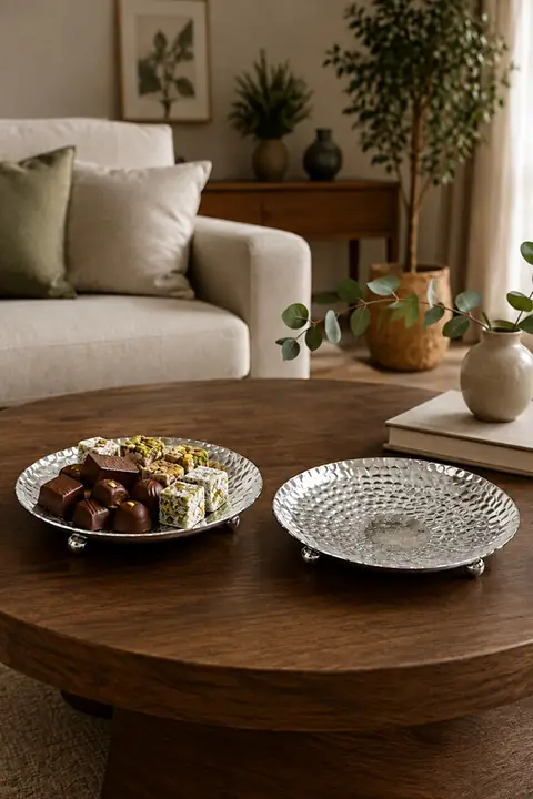 2-Piece Hammered Metal Serving Tray, 14 cm