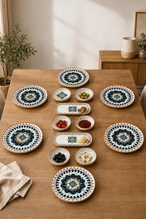 14-Piece Ceramic Breakfast Set for 6, Sapphire Pattern