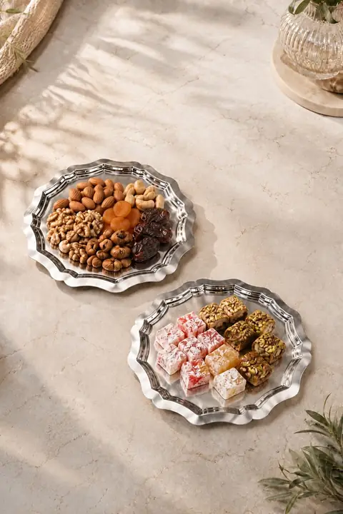 2-Piece Metal Serving Plate Set, 24 cm, Floral