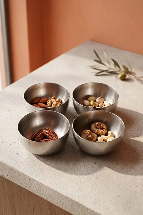 4-Piece Metal Snack & Sauce Bowl, 200 ml
