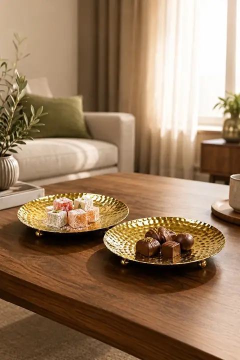 2-Piece Hammered Metal Serving Tray, 14 cm