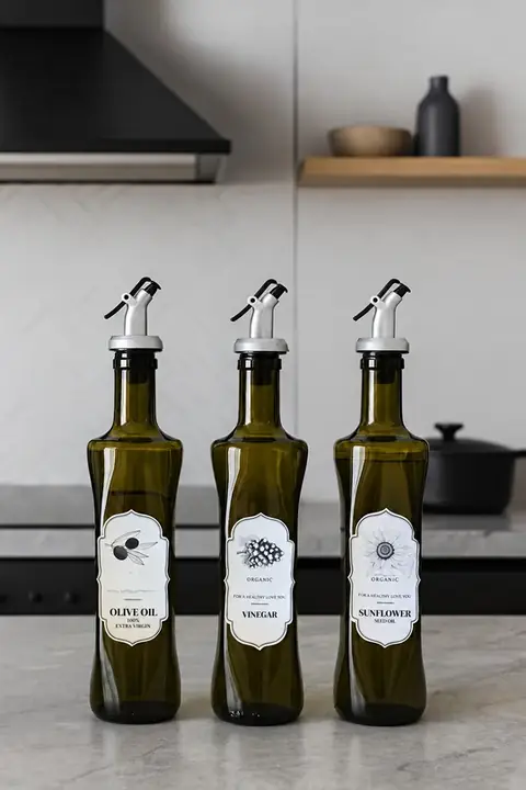 3-Piece Glass Oil & Vinegar Bottle Set with Labels, 500 ml