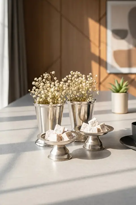 4-Piece Metal Serving Set – 2 Footed Candy Dishes, 2 Mini Buckets