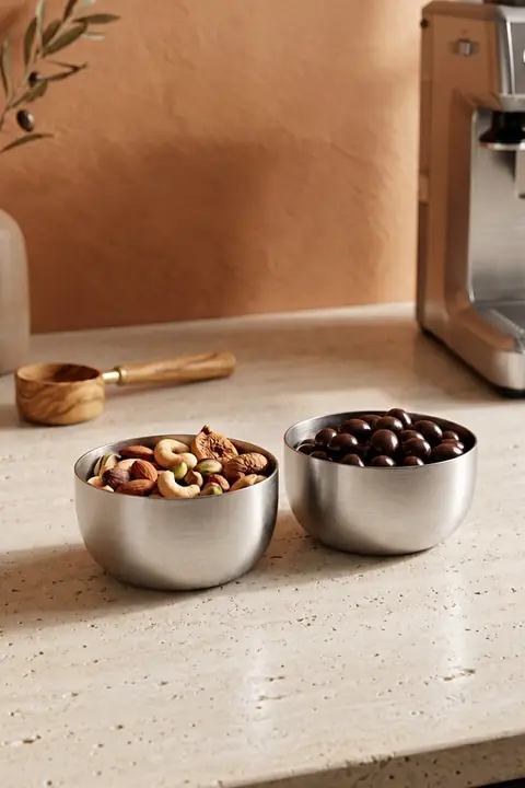 2-Piece Metal Snack & Sauce Bowl, 200 ml