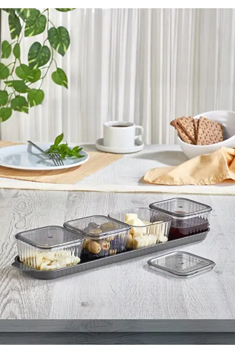 Long Breakfast Server with Lid, 4 Compartments