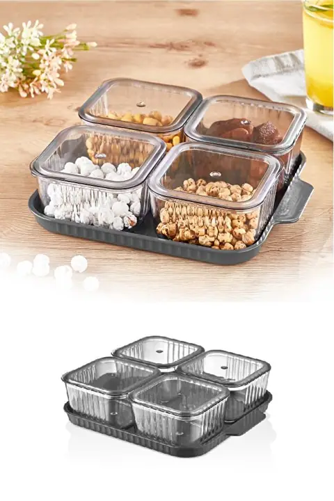 Acrylic Breakfast Server with Lid, 4 Square Compartments