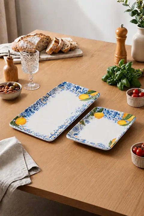 2-Piece Melamine Serving Platter Set, Patterned