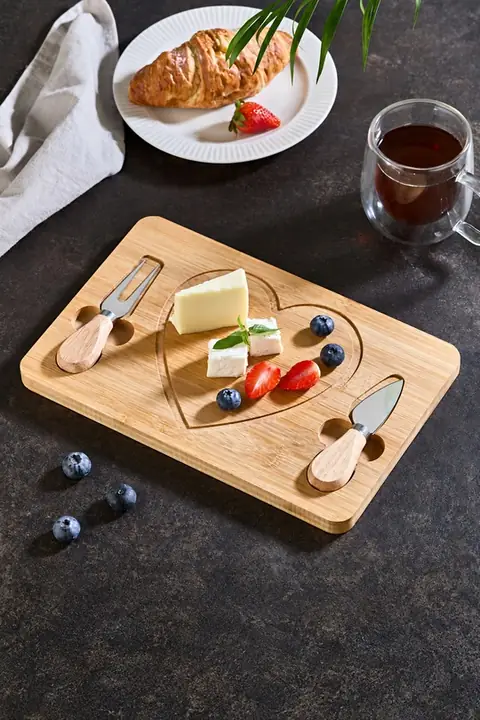 Bamboo Cheese Serving Board Set with Two Knives