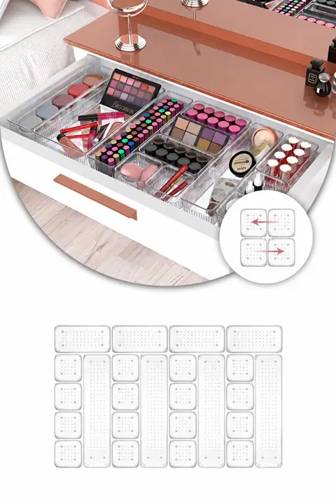 24-Piece Drawer Organizer Set for Accessories, Jewelry & Makeup
