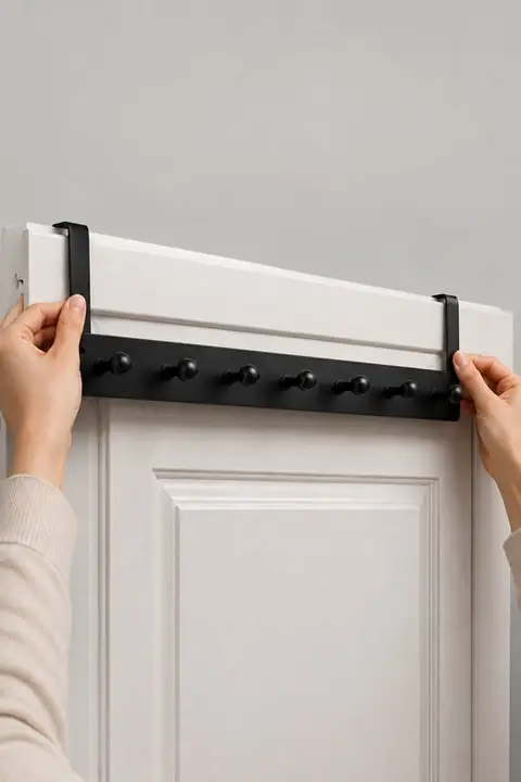 Over-Door Metal Hook Rack, 7 Hooks, 47×10 cm