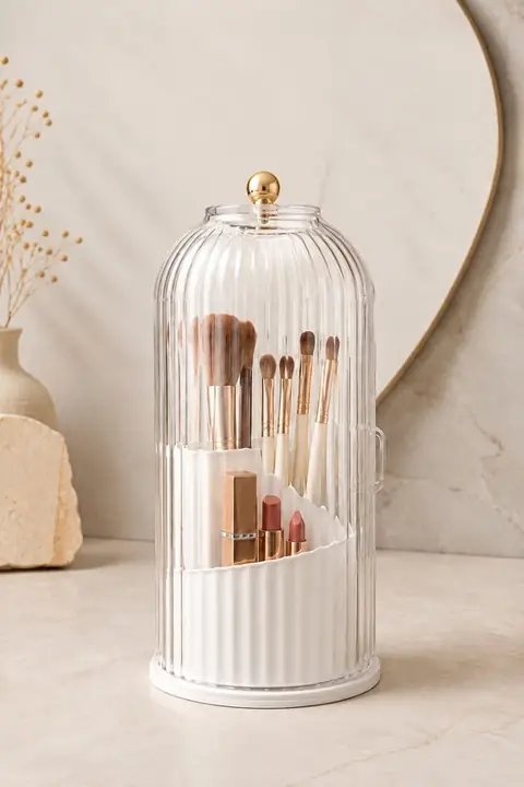 Dome-Lid Rotating Makeup Organizer, 3 Compartments