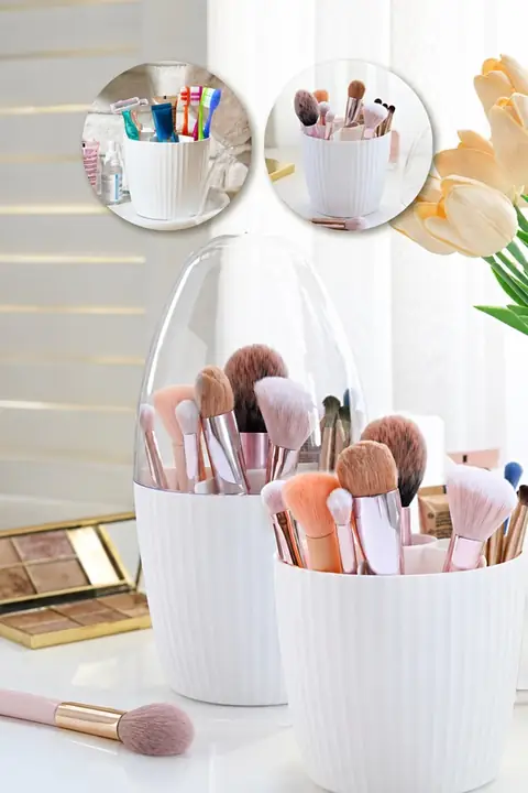 2-Piece Dome-Lid Makeup Organizer, 7 Compartments