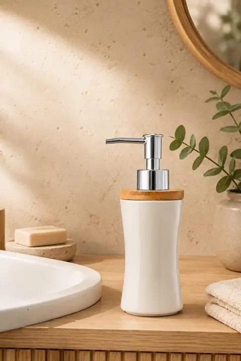 Porcelain Soap Dispenser with Bamboo Lid, 300 ml