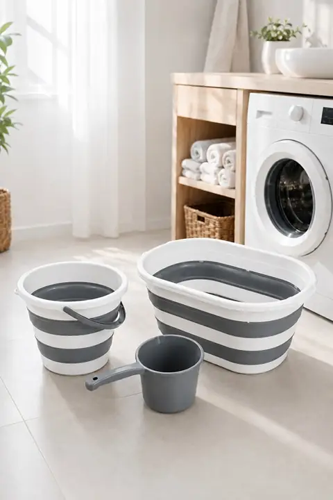 3-Piece Bath Set: Collapsible Basket 25 L, Bucket 12 L, Scoop 1.5 L