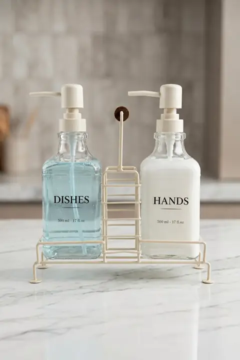 2-Piece Glass Soap Dispenser Set with Stand, 500 ml