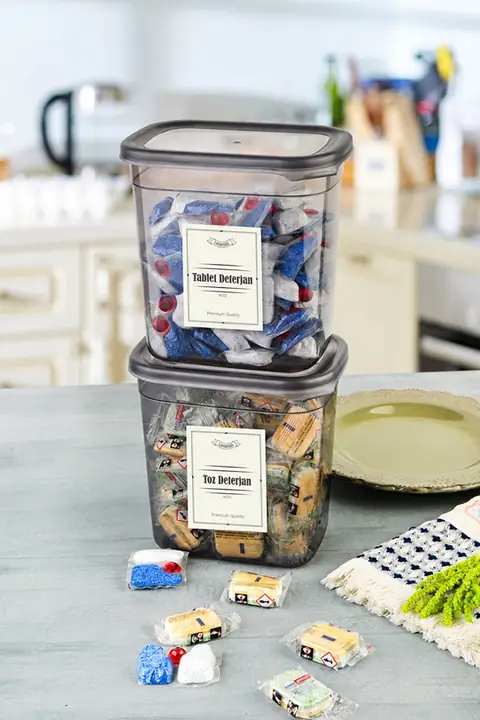 2-Piece Rectangular Detergent Container Set with Labels, 1150 ml