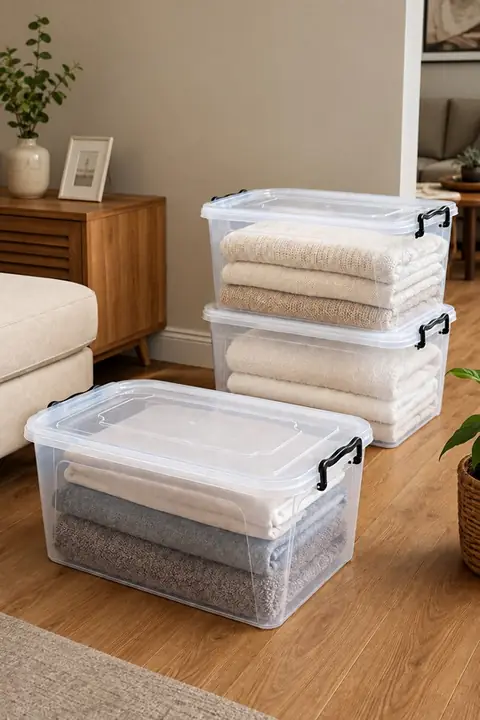 3-Piece Locking-Lid Rectangular Storage Box Set, 15 L