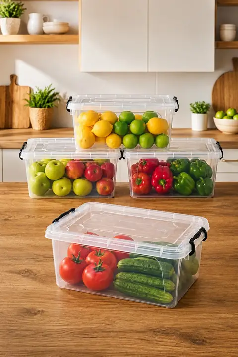 4-Piece Locking-Lid Rectangular Storage Box Set, 10 L, Microwave Safe