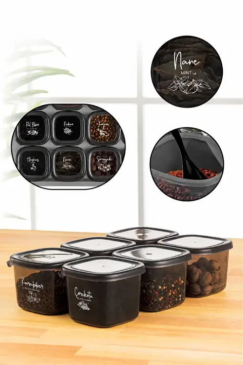 6-Piece Peggy Square Spice Container Set with Spoons, 0.55 L
