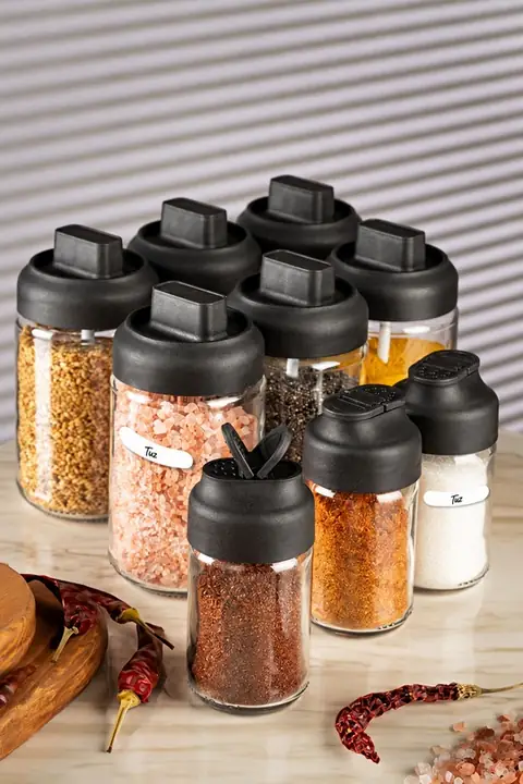 Labelled 3-Piece Shaker & 6-Piece Spoon-Lid Spice Jar Set