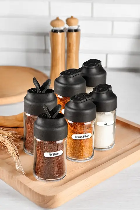 6-Piece Glass Spice Jar Set with Double Lids, 110 ml