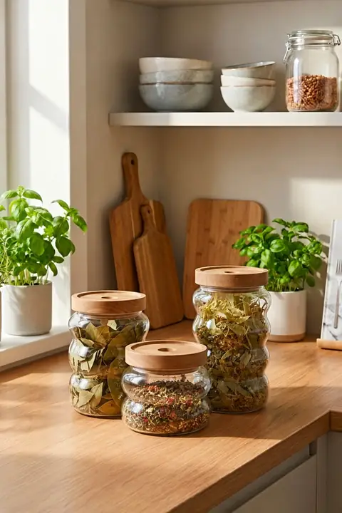 3-Piece Ringed Glass Jar Set with Lids for Spices & Grains