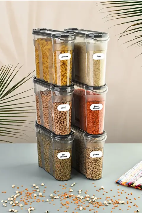 6-Piece Pantry Container Set with Labels, 2150 ml
